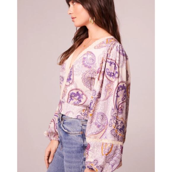 NEW Band of the Free Mirabelle Crop Top Size L Cream Purple Paisley Lace NWT - Picture 14 of 15